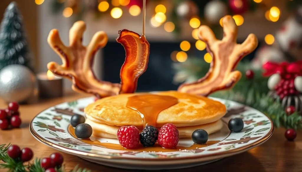 Antler-shaped pancakes with bacon features Antler-shaped pancakes with bacon features